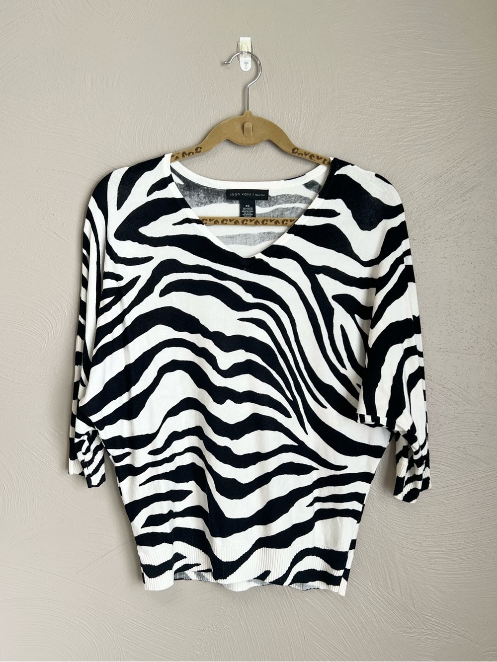 Joan Vass Women’s Zebra Striped 3/4 Sleeve Sweater